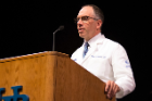 Robert H. Ablove, MD, clinical associate professor of orthopaedics, gives the keynote address during the White Coat Ceremony.